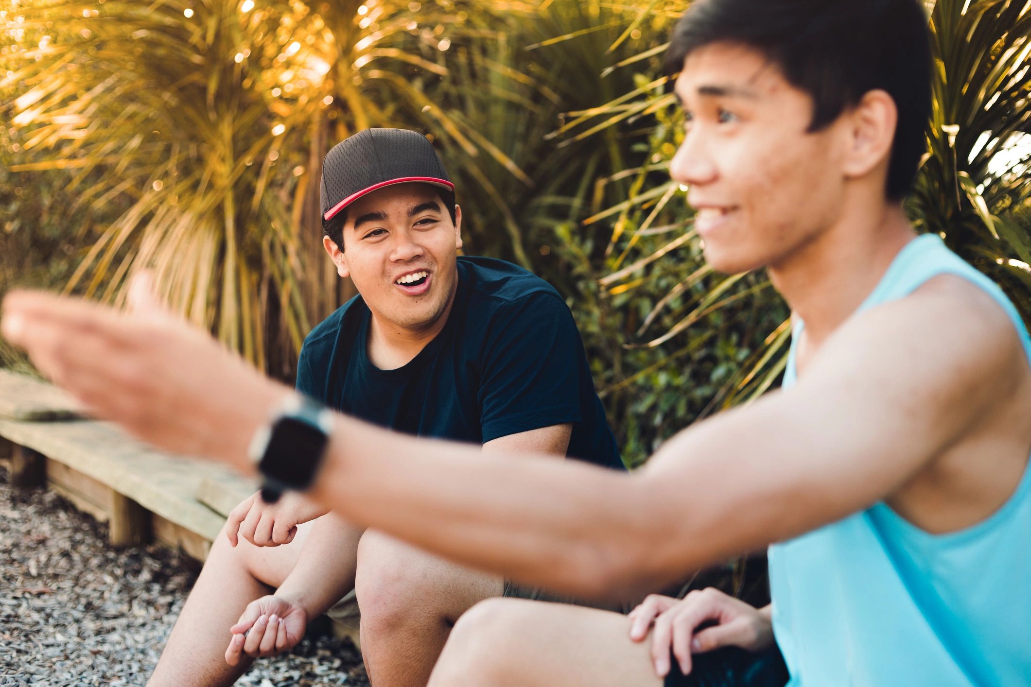 Golfers sharing a happy moment outdoors